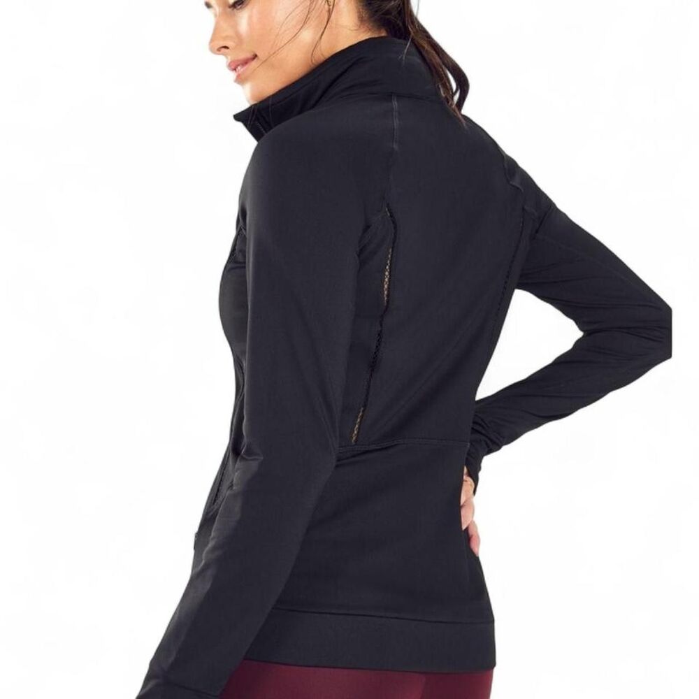 Fabletics Black Bri Mock Neck Full Zip Jacket with Hood - Size Medium